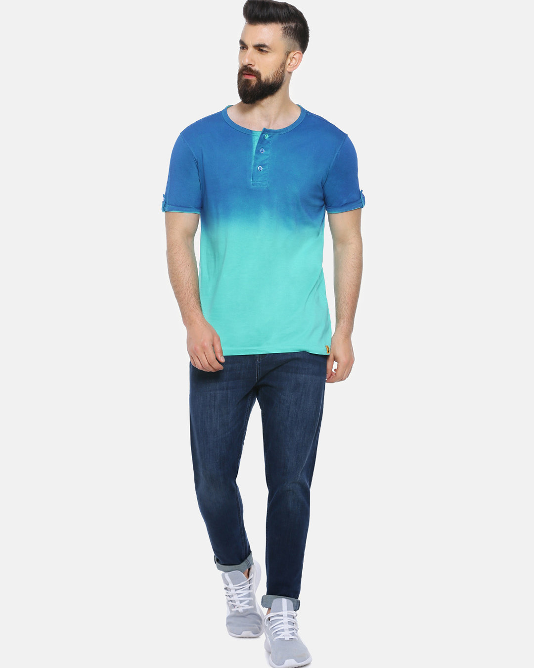 Shop Solid Men's Henley Green T-Shirt-Back