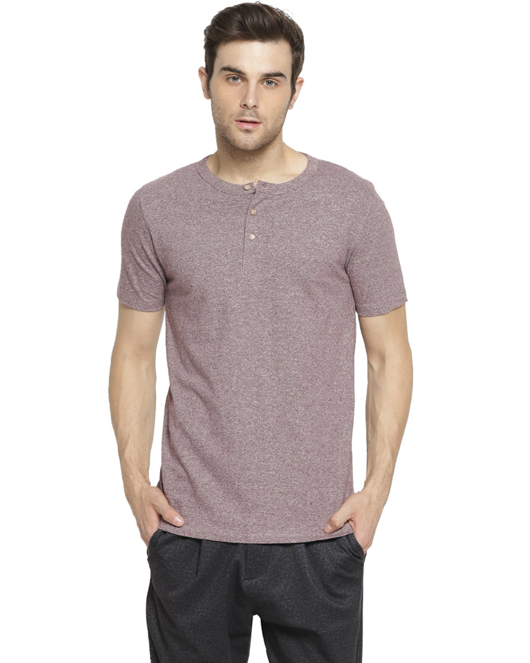 Buy Solid Men's Henley Light Purple TShirt for Men Purple Online at