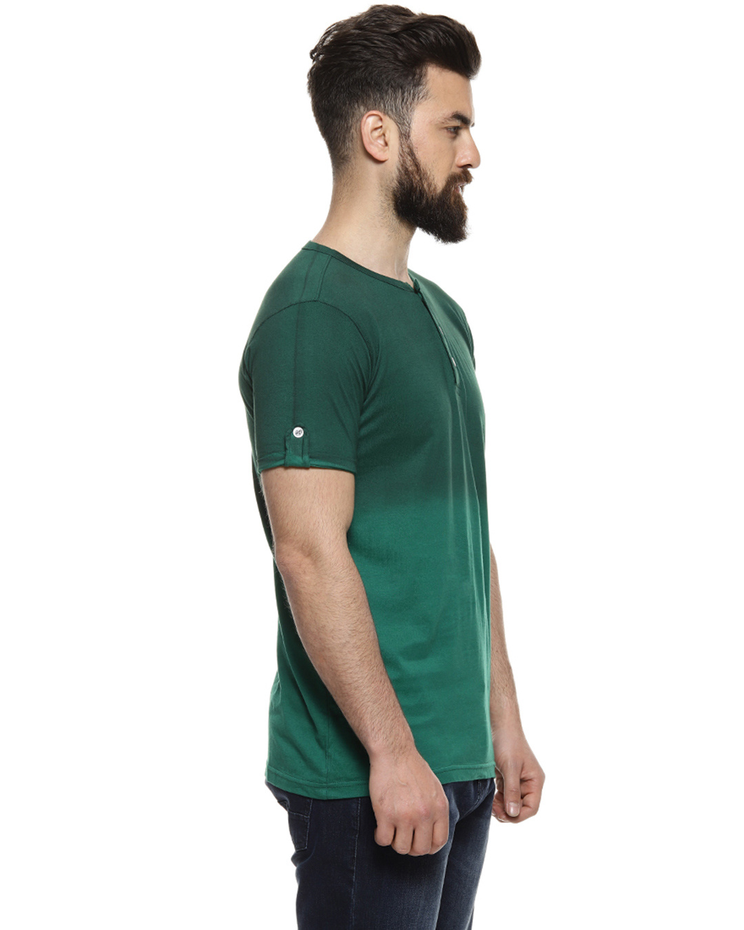 Shop Solid Men's Henley Neck Green Casual Stylish Casual T-Shirt-Back