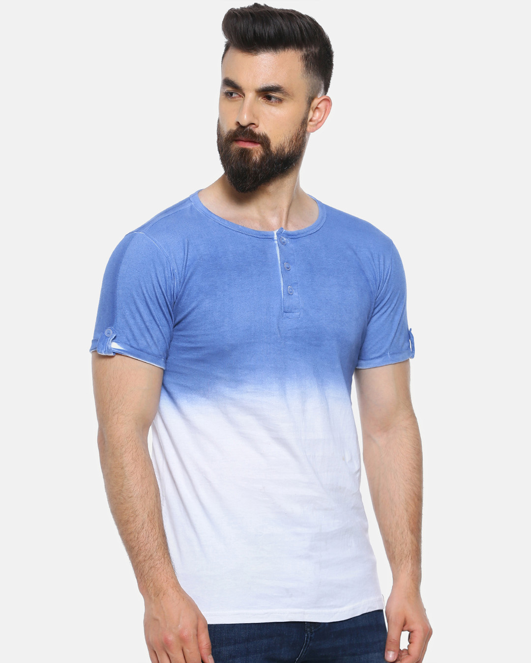 Shop Men's Blue Tie & Dye Henley Neck T-shirt-Back