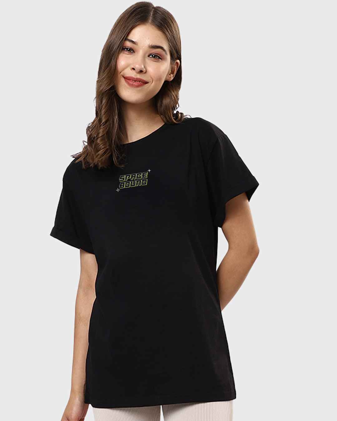 Shop Women's Black Space Bound Graphic Printed Boyfriend T-shirt-Back