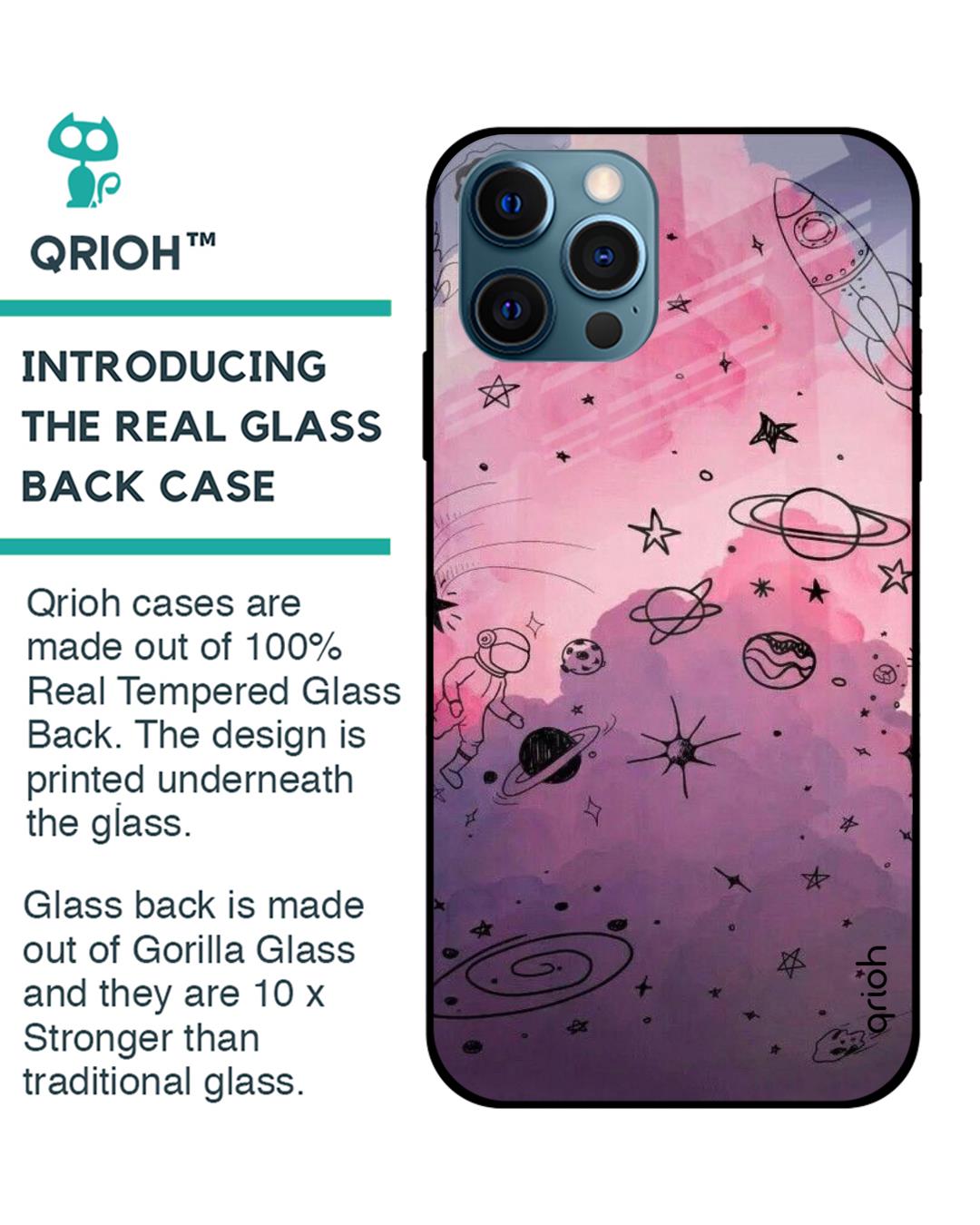 Shop Iphone 12 Pro Max Space Doodles Glass Case-Back
