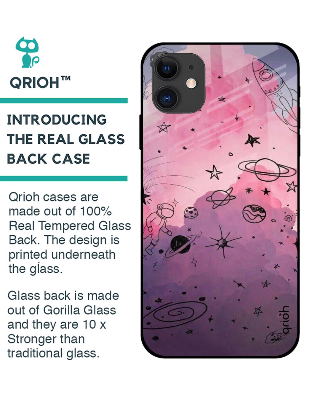 Shop Iphone 12 Space Doodles Glass Case-Back