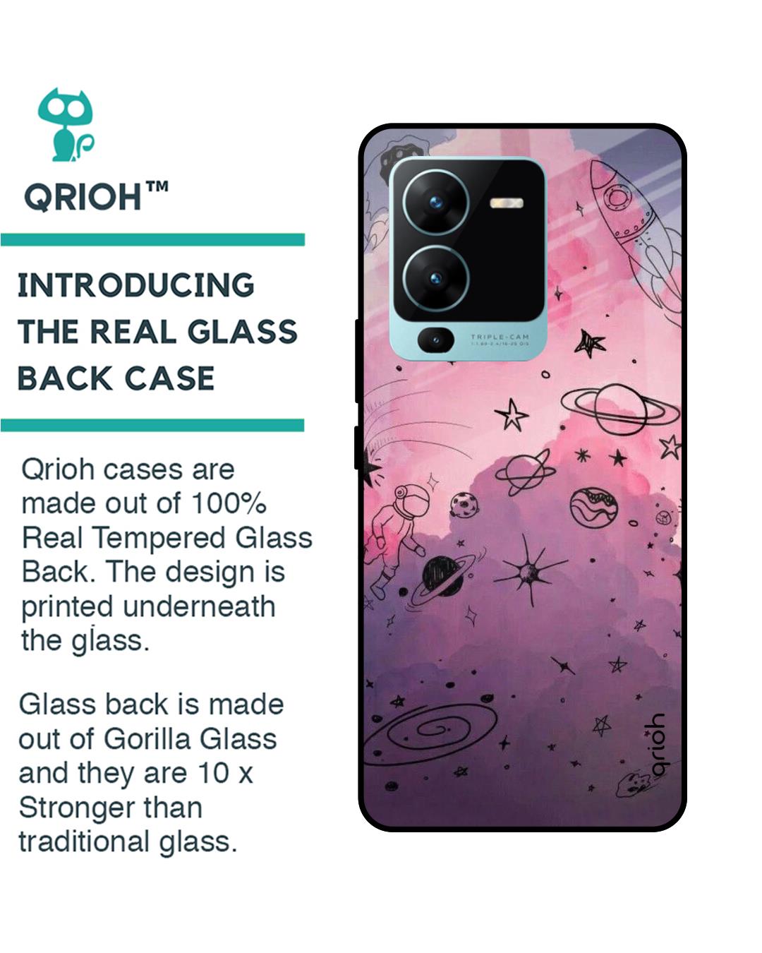 Shop Space Doodles Printed Premium Glass Case for Vivo V25 Pro (Shock Proof,Scratch Resistant)-Back
