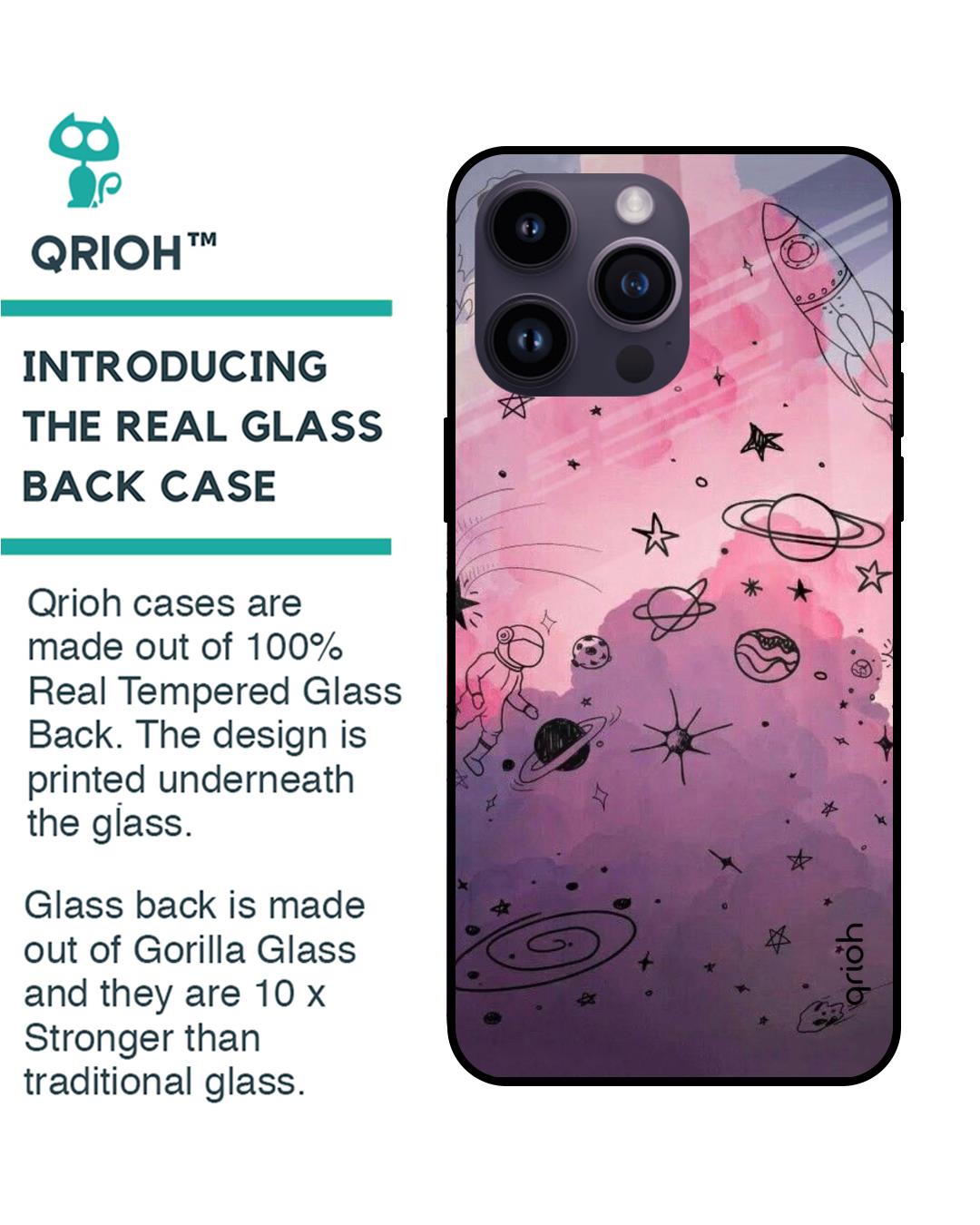 Shop Space Doodles Printed Premium Glass Cover for Apple iPhone 14 Pro Max (Shockproof, Light Weight)-Back