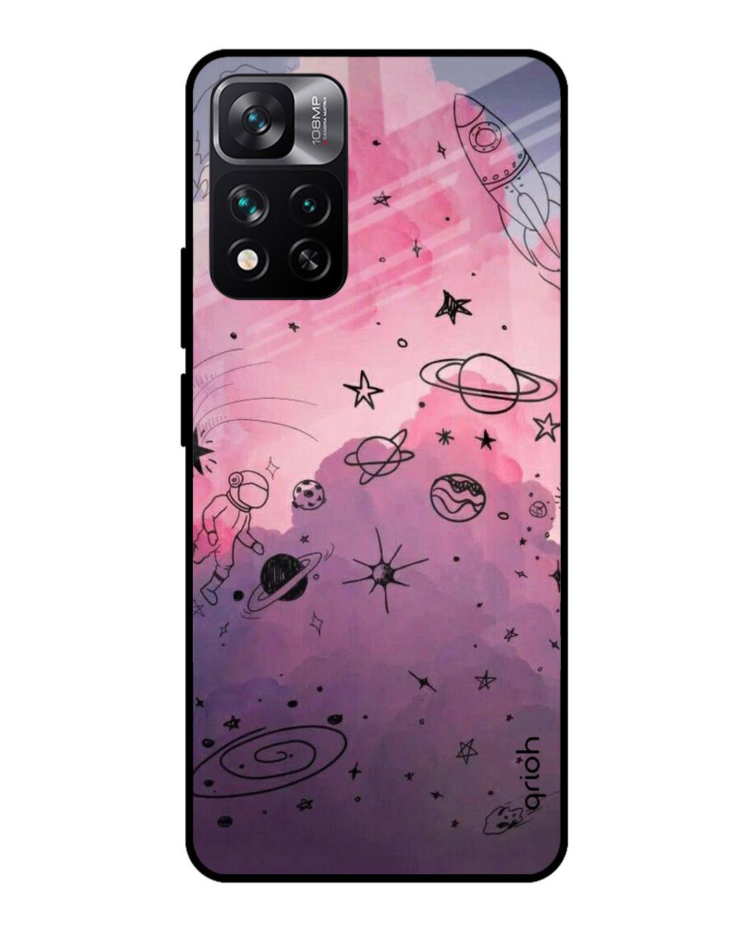 Shop Space Doodles Printed Premium Glass Cover for Mi 11i HyperCharge (Shockproof, Light Weight)-Back