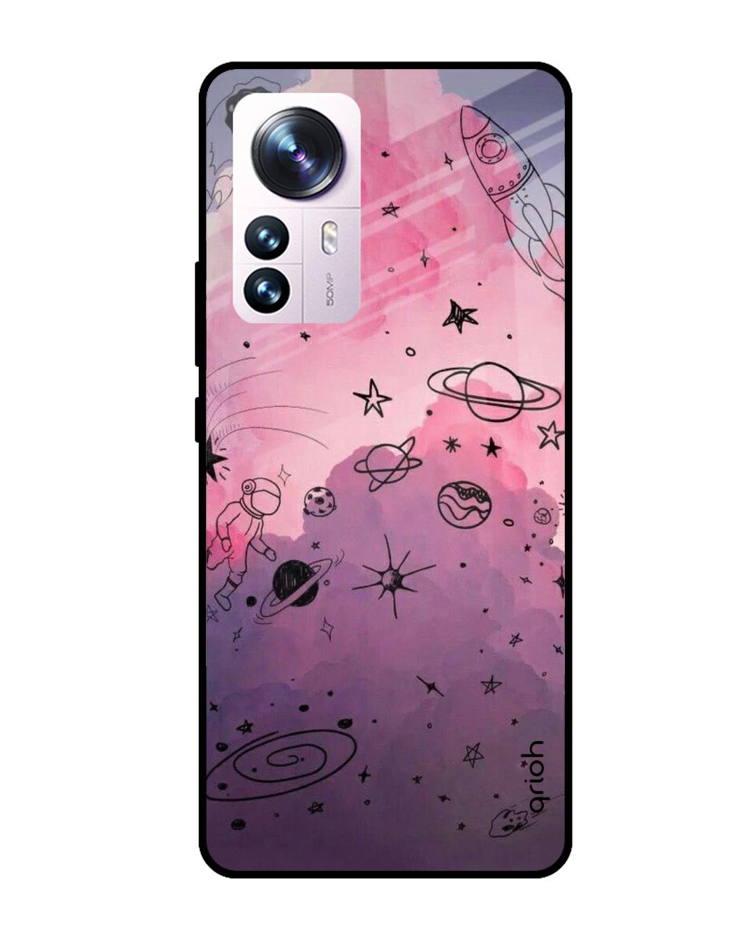 Shop Space Doodles Printed Premium Glass Cover for Mi 12 Pro 5G (Shockproof, Light Weight)-Back