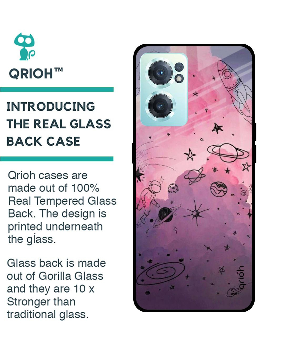 Shop Space Doodles Printed Premium Glass Cover for OnePlus Nord CE 2 5G (Shock Proof, Lightweight)-Back