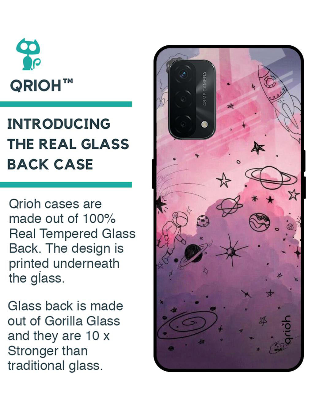 Shop Space Doodles Printed Premium Glass Cover for Oppo A74 (Shock Proof, Lightweight)-Back