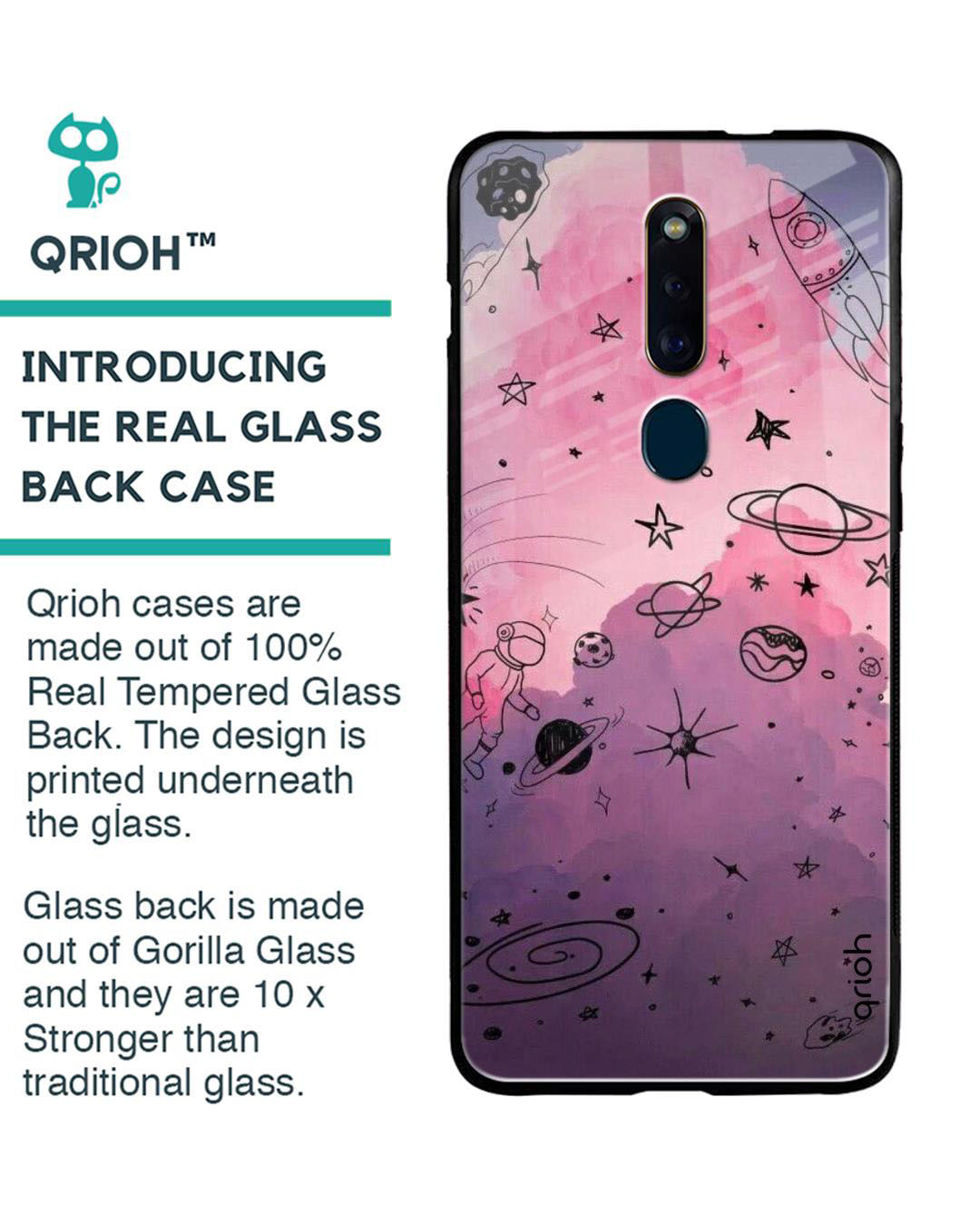 Shop Space Doodles Printed Premium Glass Cover for Oppo F11 Pro (Shock Proof, Lightweight)-Back