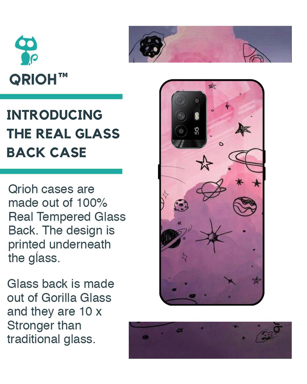 Shop Space Doodles Printed Premium Glass Cover for Oppo F19 Pro Plus (Shock Proof, Lightweight)-Back