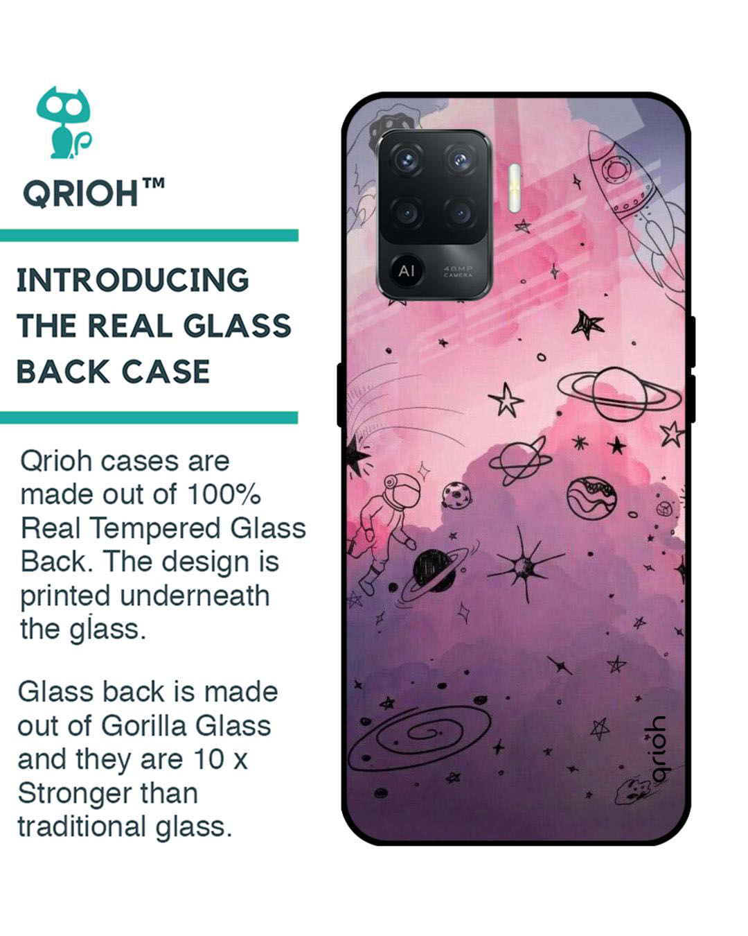 Shop Space Doodles Printed Premium Glass Cover for Oppo F19 Pro (Shock Proof, Lightweight)-Back
