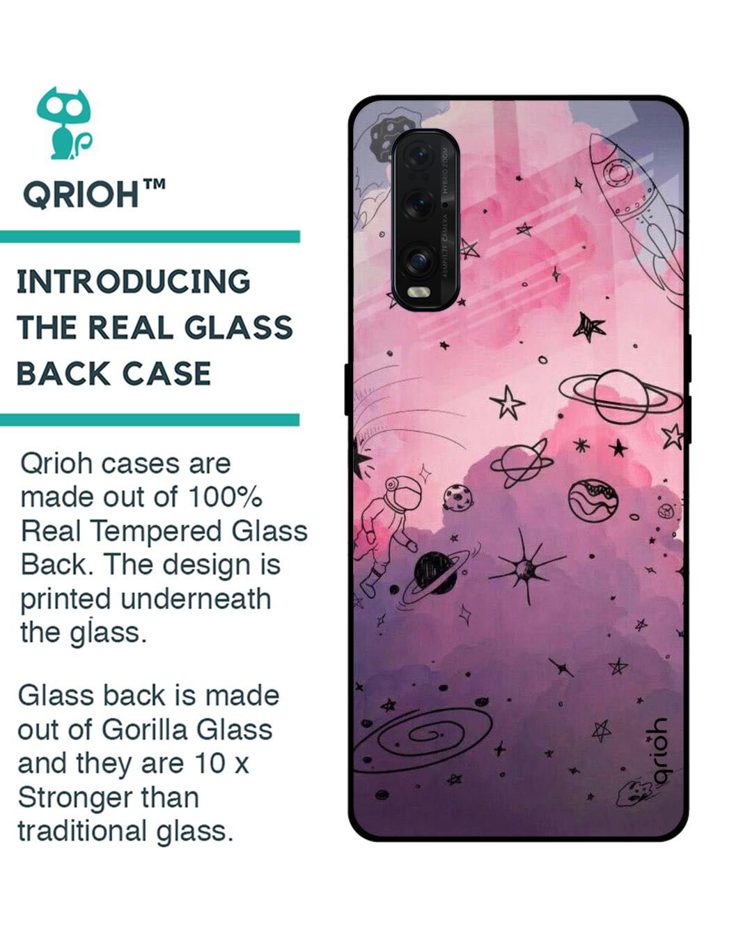 Shop Space Doodles Printed Premium Glass Cover for Oppo Find X2 (Shock Proof, Lightweight)-Back