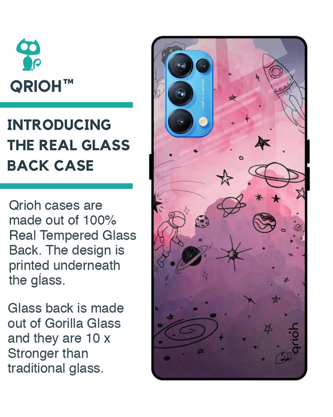 Shop Space Doodles Printed Premium Glass Cover for Oppo Reno 5 Pro (Shock Proof, Lightweight)-Back