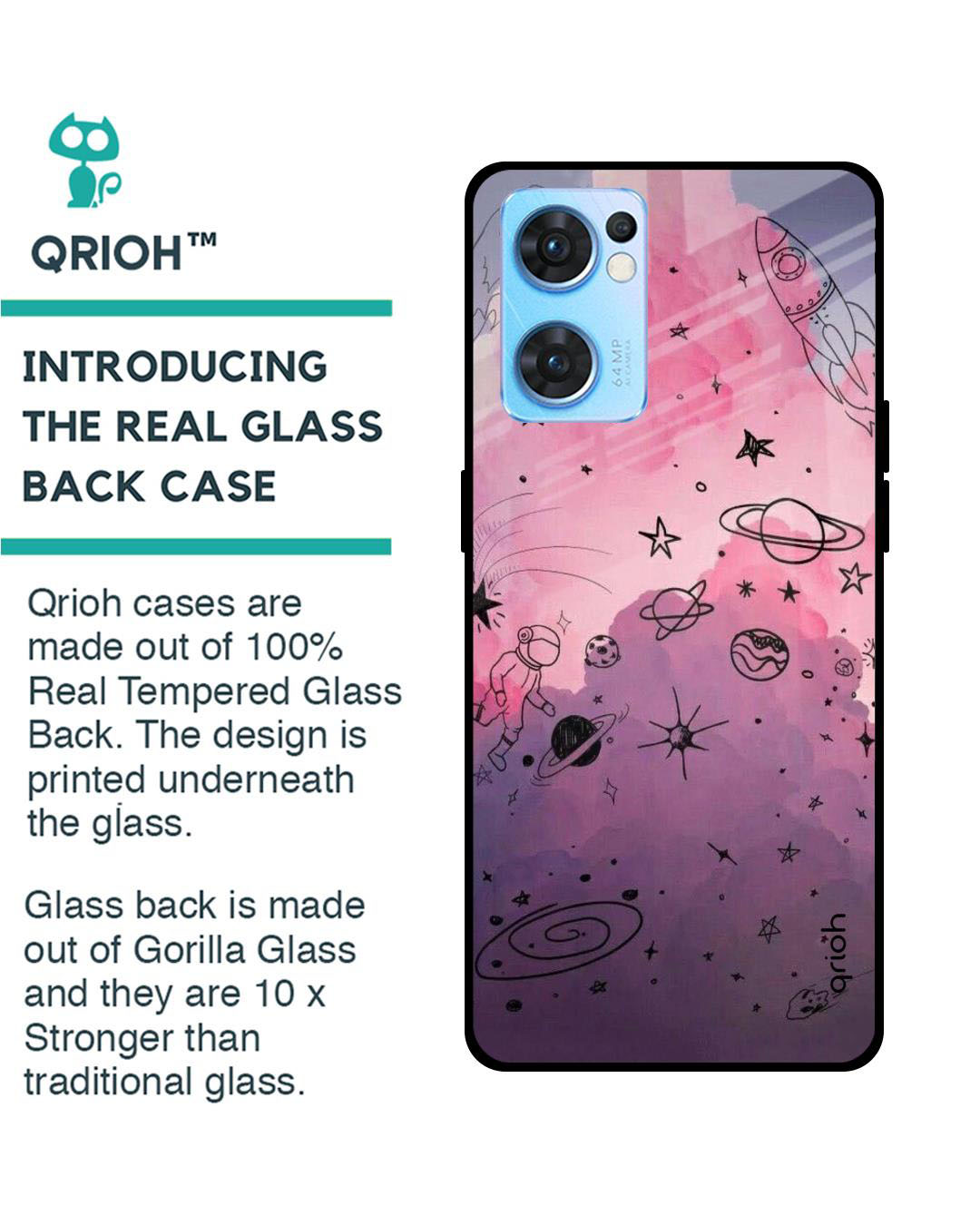 Shop Space Doodles Printed Premium Glass Cover for Oppo Reno 7 5G (Shock Proof, Lightweight)-Back