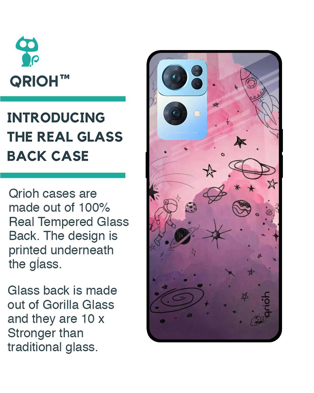Shop Space Doodles Printed Premium Glass Cover for Oppo Reno 7 Pro 5G (Shock Proof, Lightweight)-Back