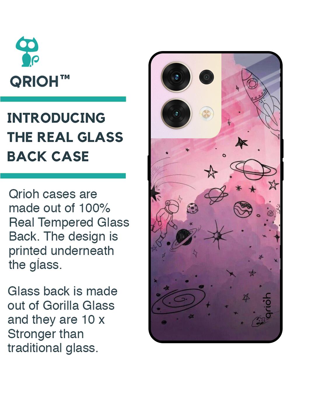 Shop Space Doodles Printed Premium Glass Cover for Oppo Reno8 5G (Shockproof, Light Weight)-Back