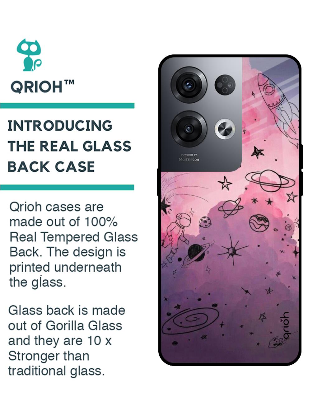 Shop Space Doodles Printed Premium Glass Cover for Oppo Reno8 Pro 5G (Shockproof, Light Weight)-Back