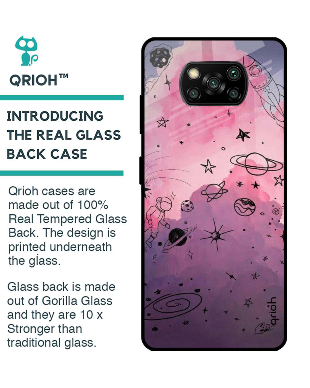 Shop Space Doodles Printed Premium Glass Cover for Poco X3 Pro (Shock Proof, Lightweight)-Back