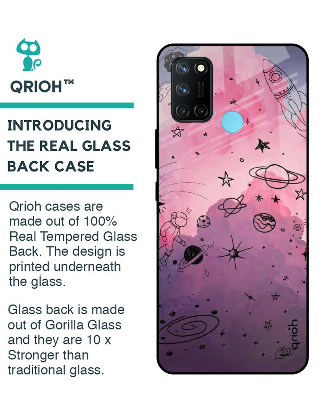 Shop Space Doodles Printed Premium Glass Cover for Realme 7i (Shock Proof, Lightweight)-Back