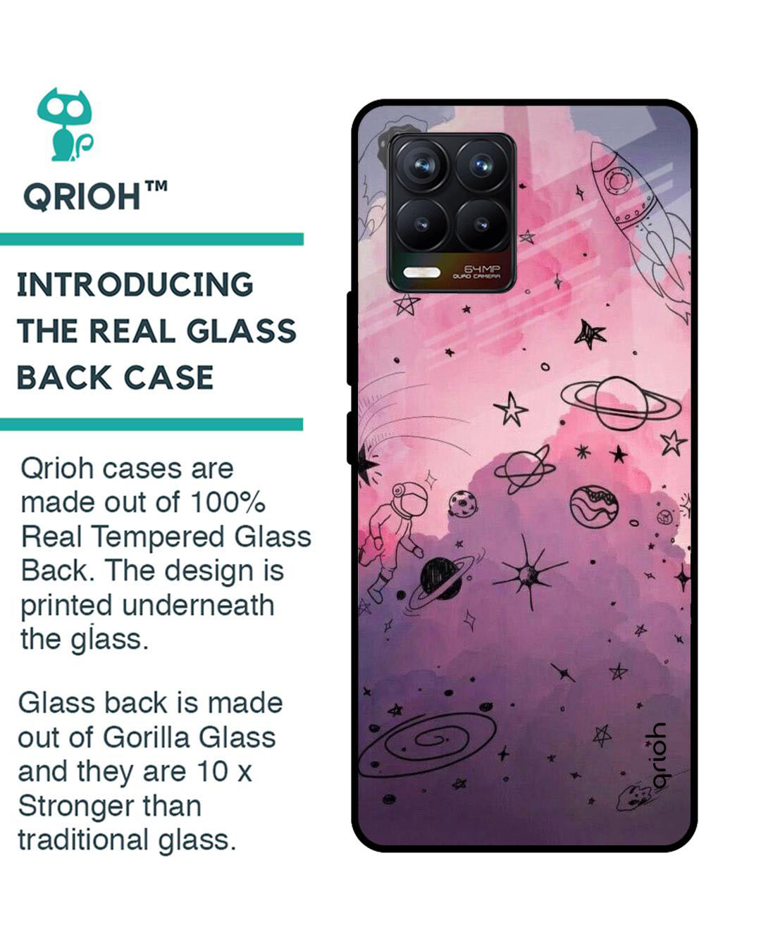 Shop Space Doodles Printed Premium Glass Cover for Realme 8 Pro (Shock Proof, Lightweight)-Back
