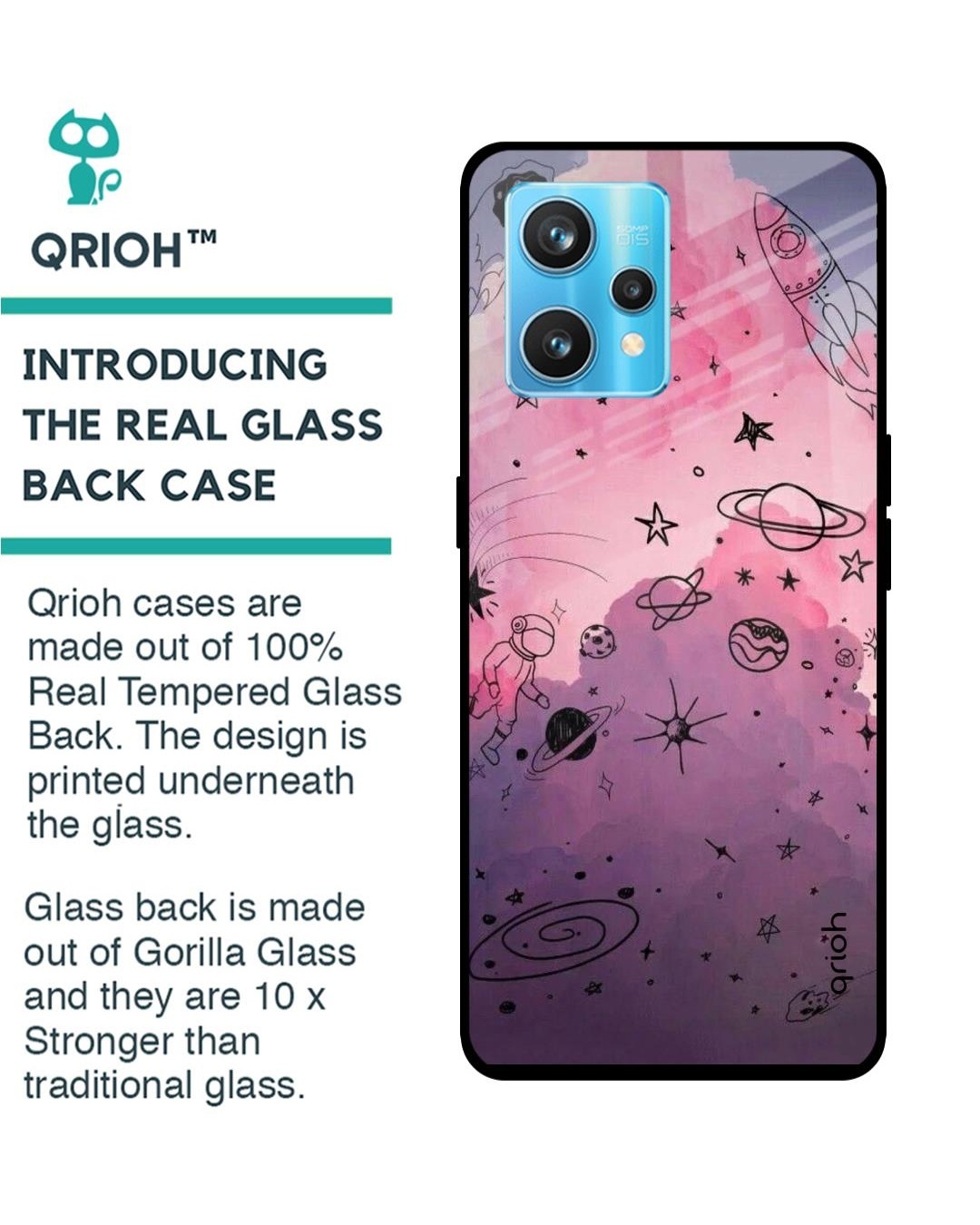 Shop Space Doodles Printed Premium Glass Cover For Realme 9 Pro Plus (Shockproof, Light Weight)-Back