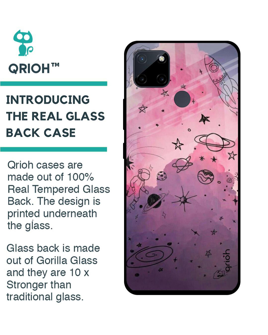 Shop Space Doodles Printed Premium Glass Cover for Realme C21Y (Shockproof, Light Weight)-Back