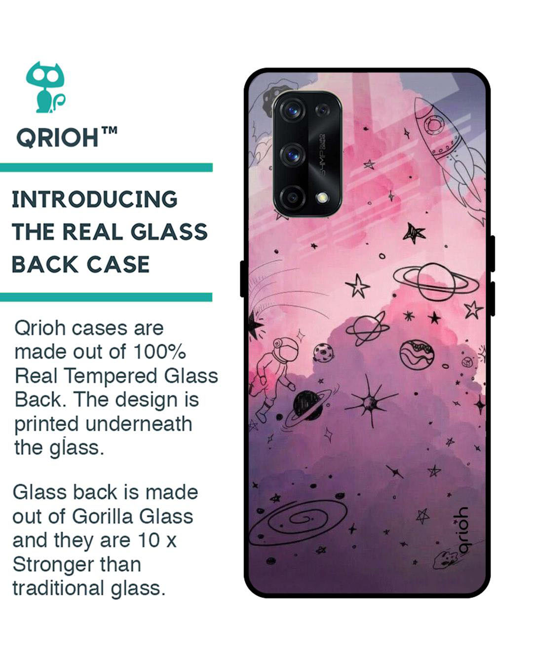 Shop Space Doodles Printed Premium Glass Cover for Realme X7 Pro (Shock Proof, Lightweight)-Back