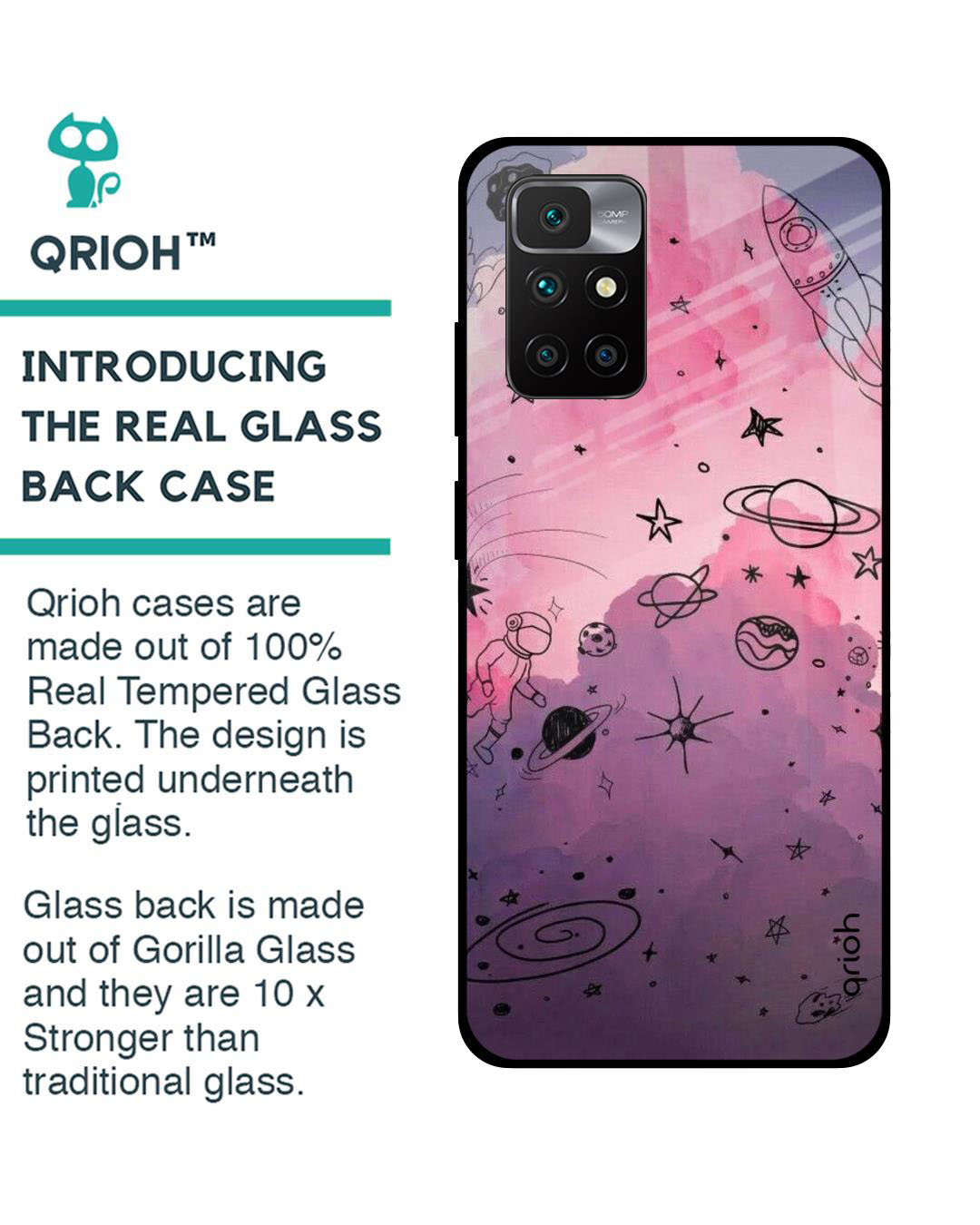 Shop Space Doodles Printed Premium Glass Cover for Redmi 10 Prime (Shock Proof, Lightweight)-Back