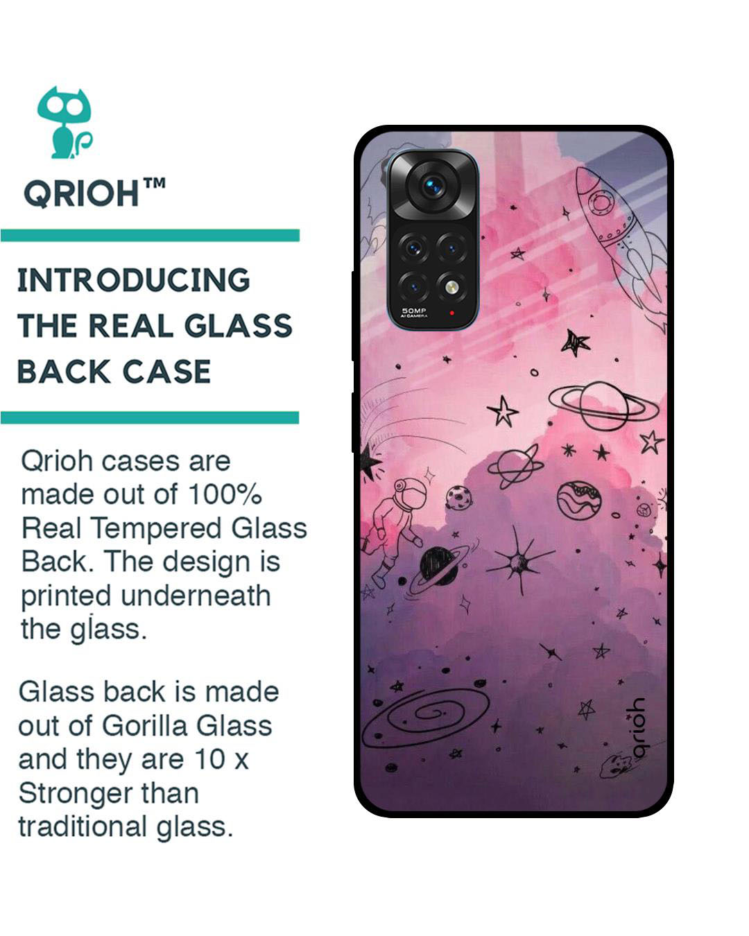 Shop Space Doodles Printed Premium Glass Cover for Redmi Note 11S (Shock Proof, Lightweight)-Back