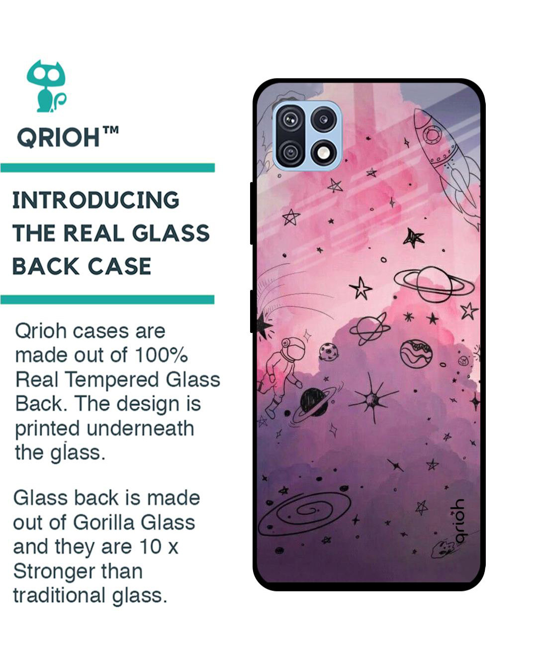 Shop Space Doodles Printed Premium Glass Cover for Samsung Galaxy F42 5G (Shock Proof, Light Weight)-Back