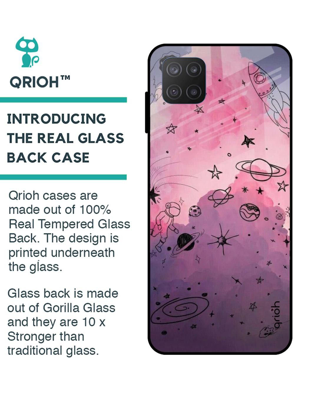 Shop Space Doodles Printed Premium Glass Cover for Samsung Galaxy M12 (Shock Proof, Light Weight)-Back