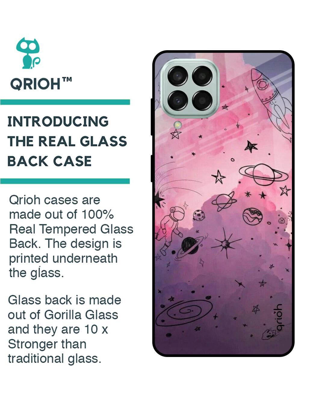 Shop Space Doodles Printed Premium Glass Cover for Samsung Galaxy M33 5G (Shockproof, Light Weight)-Back