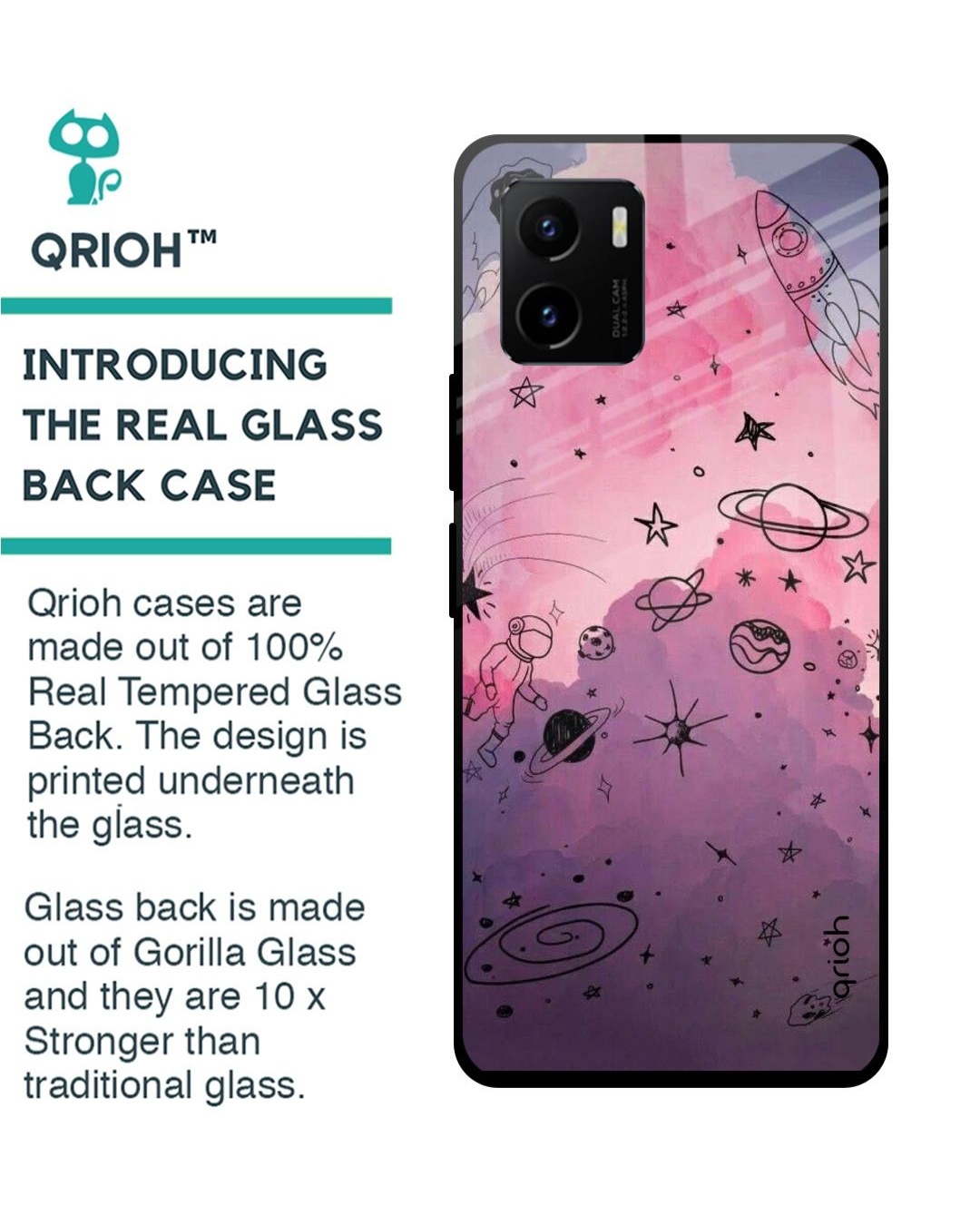 Shop Space Doodles Printed Premium Glass Cover for Vivo Y15s (Shockproof, Light Weight)-Back