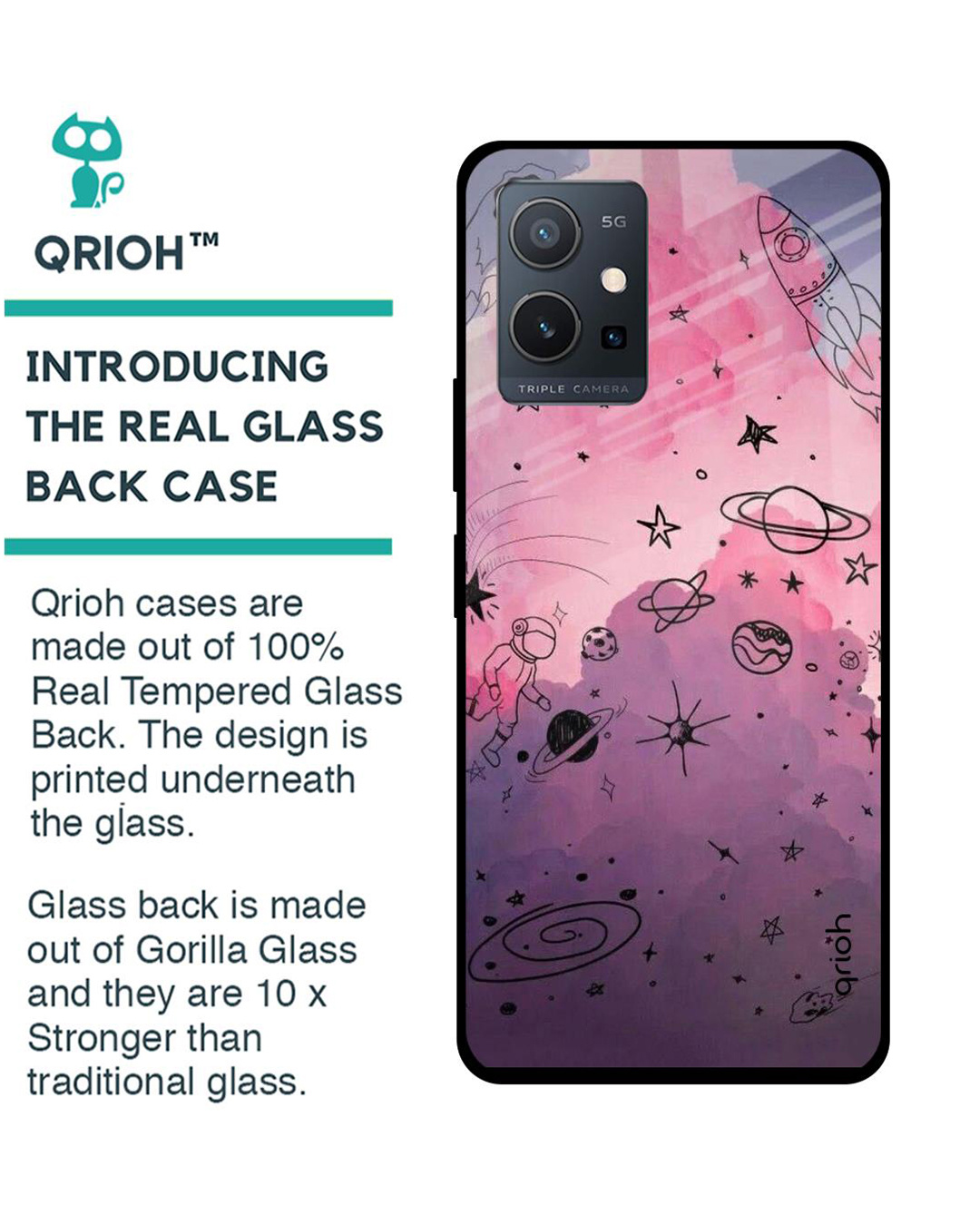 Shop Space Doodles Printed Premium Glass Cover for Vivo Y75 5G (Shock Proof, Lightweight)-Back