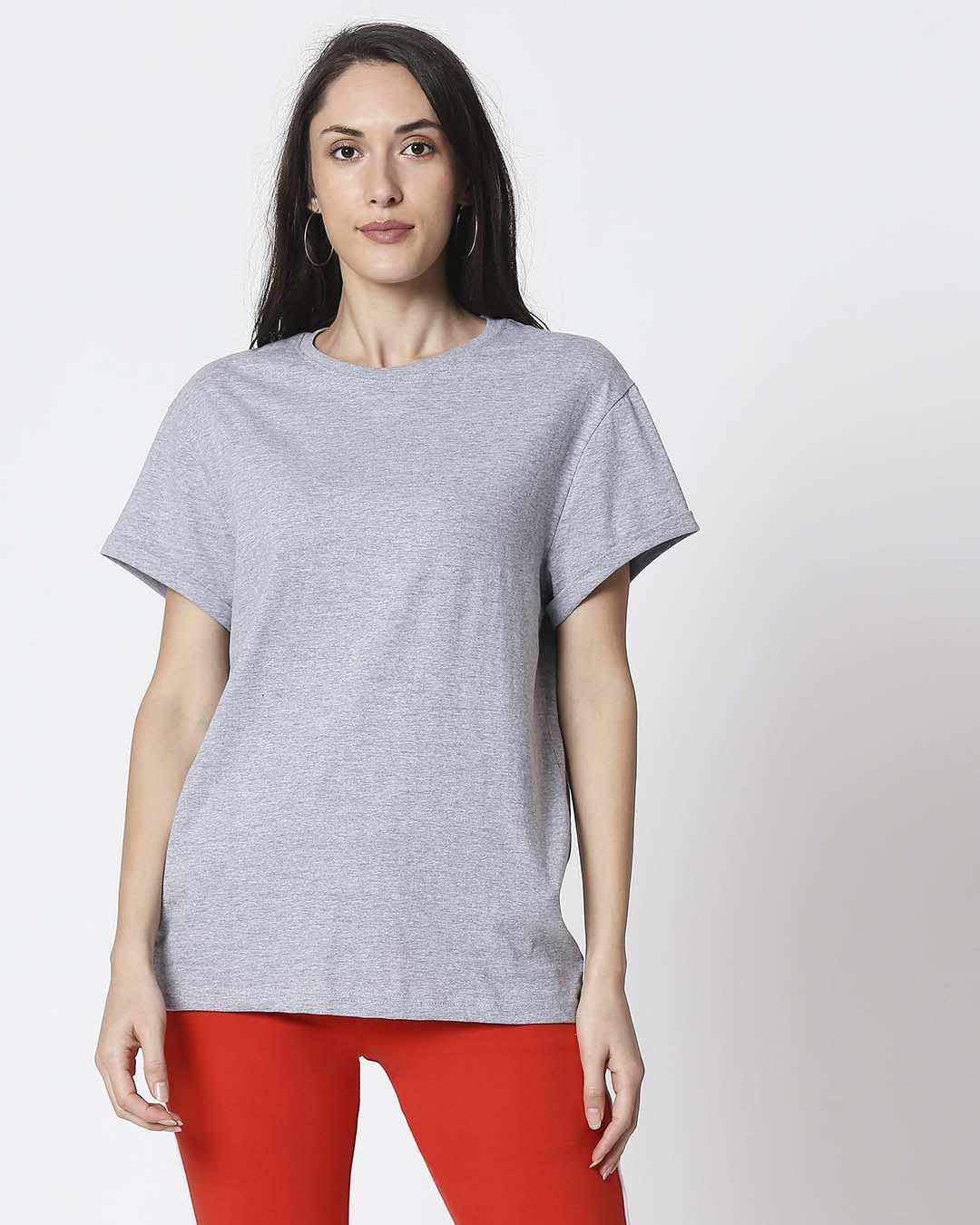 Shop Space Grey Women's Half Sleeve Boyfriend T-Shirt-Back