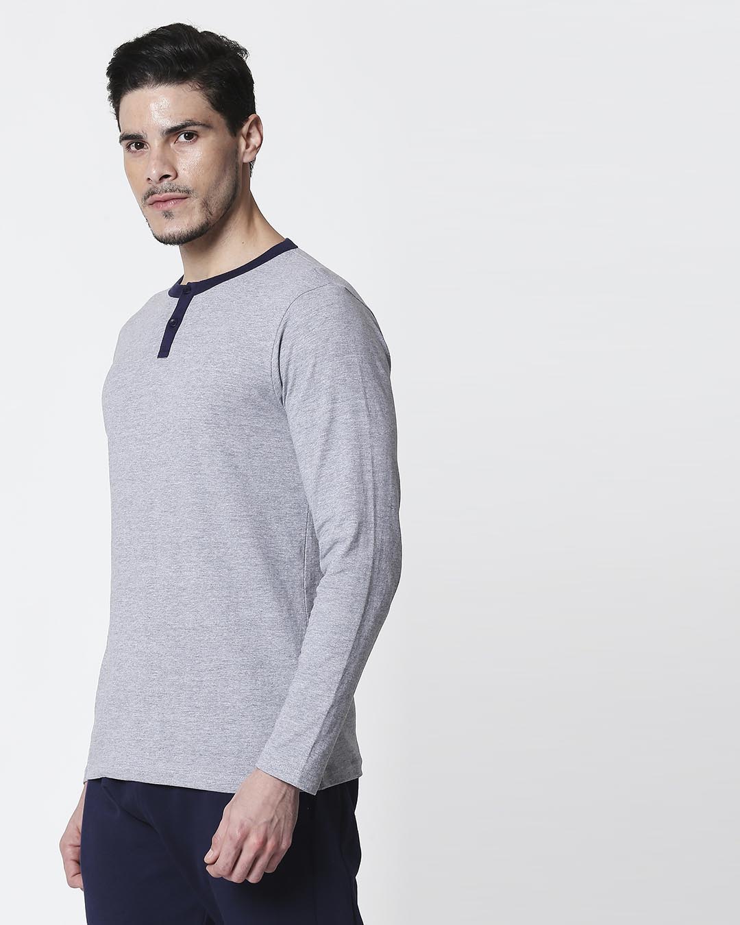 Shop Space Grey Men's Full Sleeve Henley T-Shirt-Back