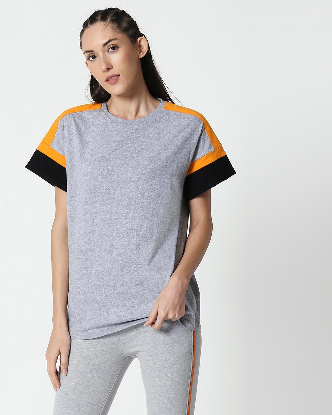 Shop Space Grey Women's Half Sleeve Side Panel Boyfriend T-Shirt-Back