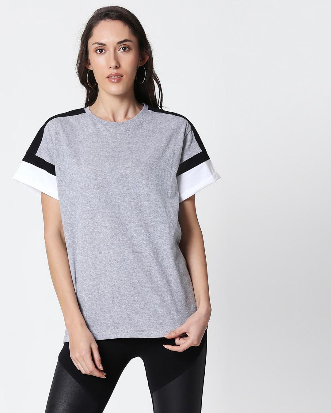 Shop Space Grey Women's Half Sleeve Side Panel Boyfriend T-Shirt-Back