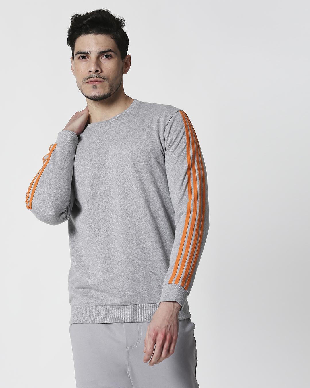Shop Space Grey Men's Full Sleeve Side Panel Fleece Sweatshirt-Back