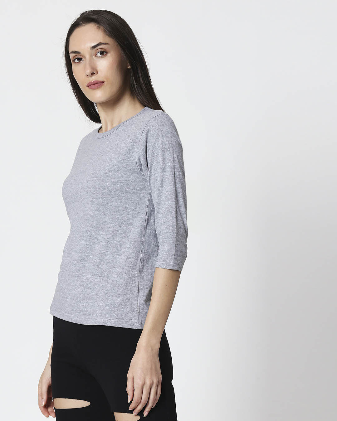 Shop Space Grey Women's 3/4 Sleeve Round Neck T-Shirt-Back