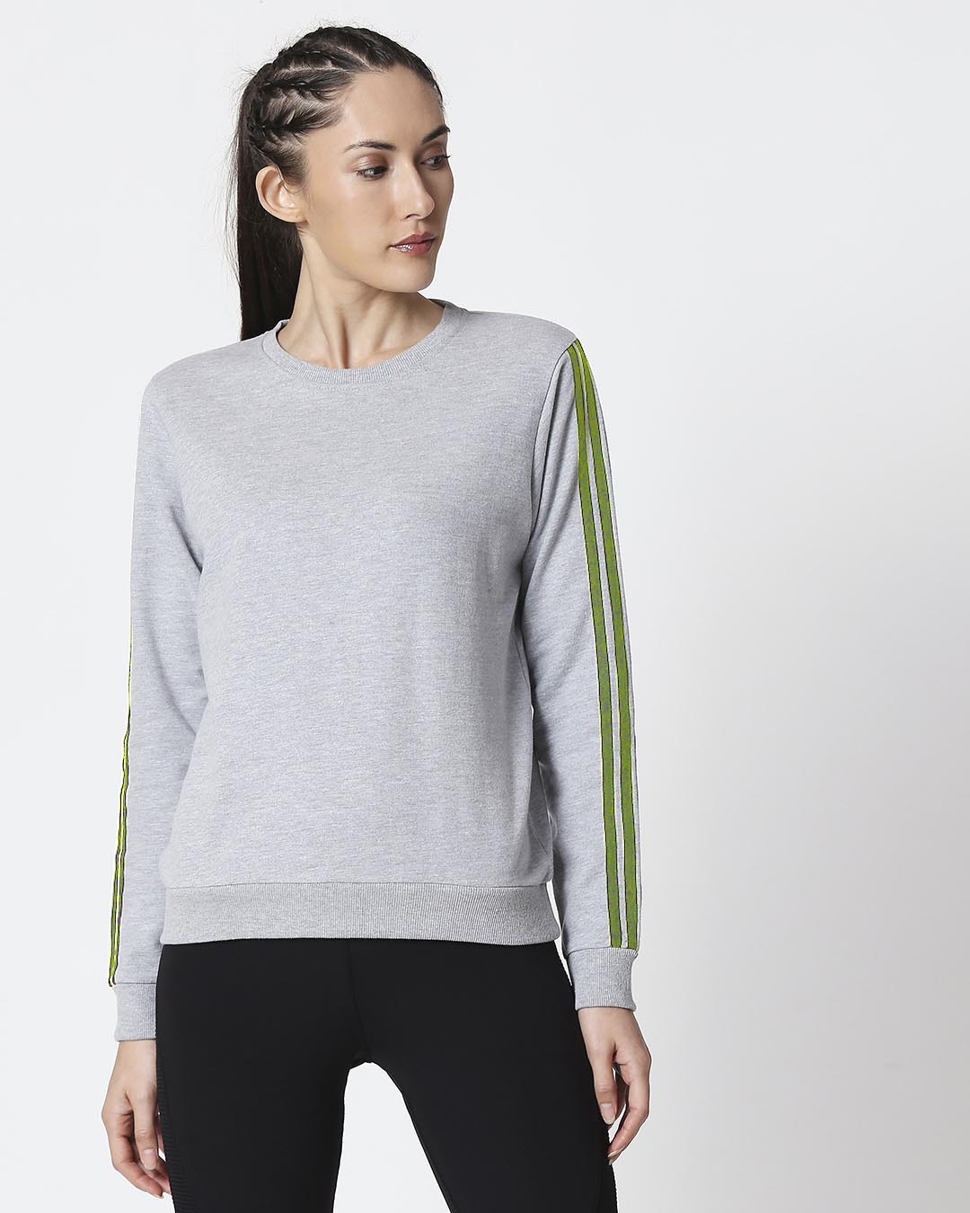 Shop Space Grey Women's Full Sleeve Side Panel Fleece Sweatshirt-Back
