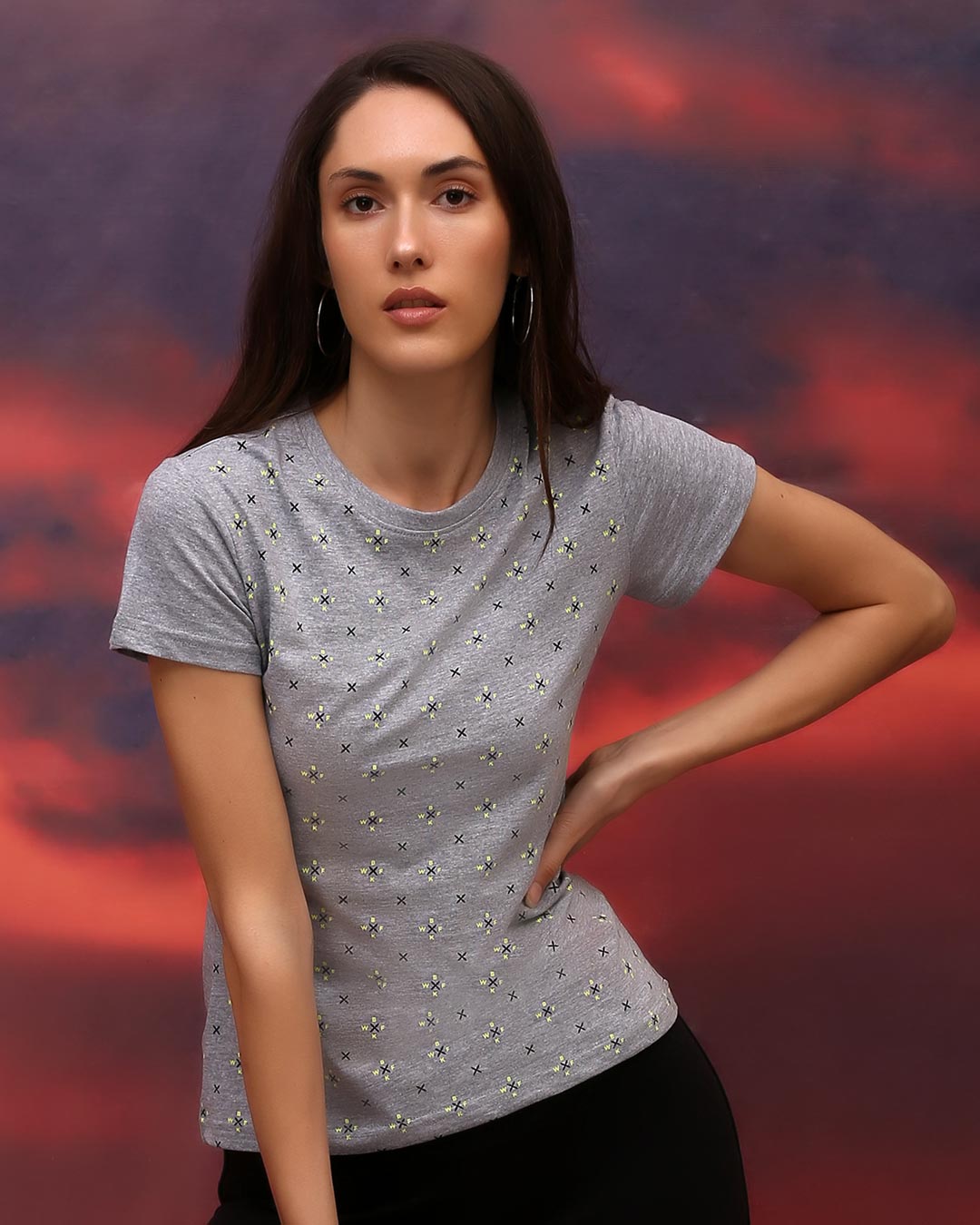 Buy Space Grey Women's Half Sleeve All Over Printed TShirt for Women
