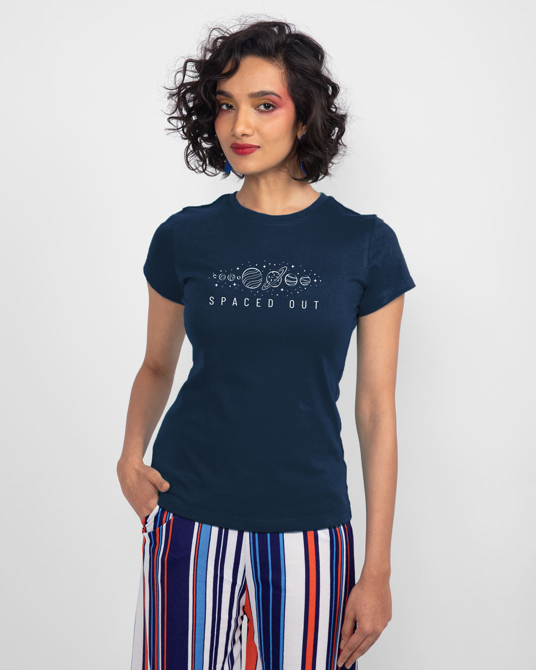Shop Space It Out Half Sleeve T-Shirt Navy Blue-Back