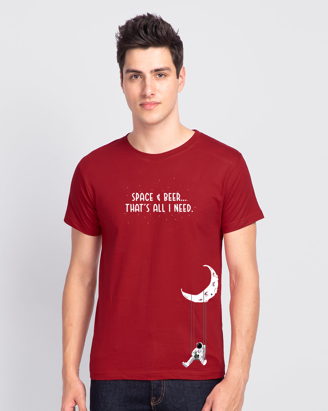Shop Spaced Beer Half Sleeve T-Shirt Bold Red-Back
