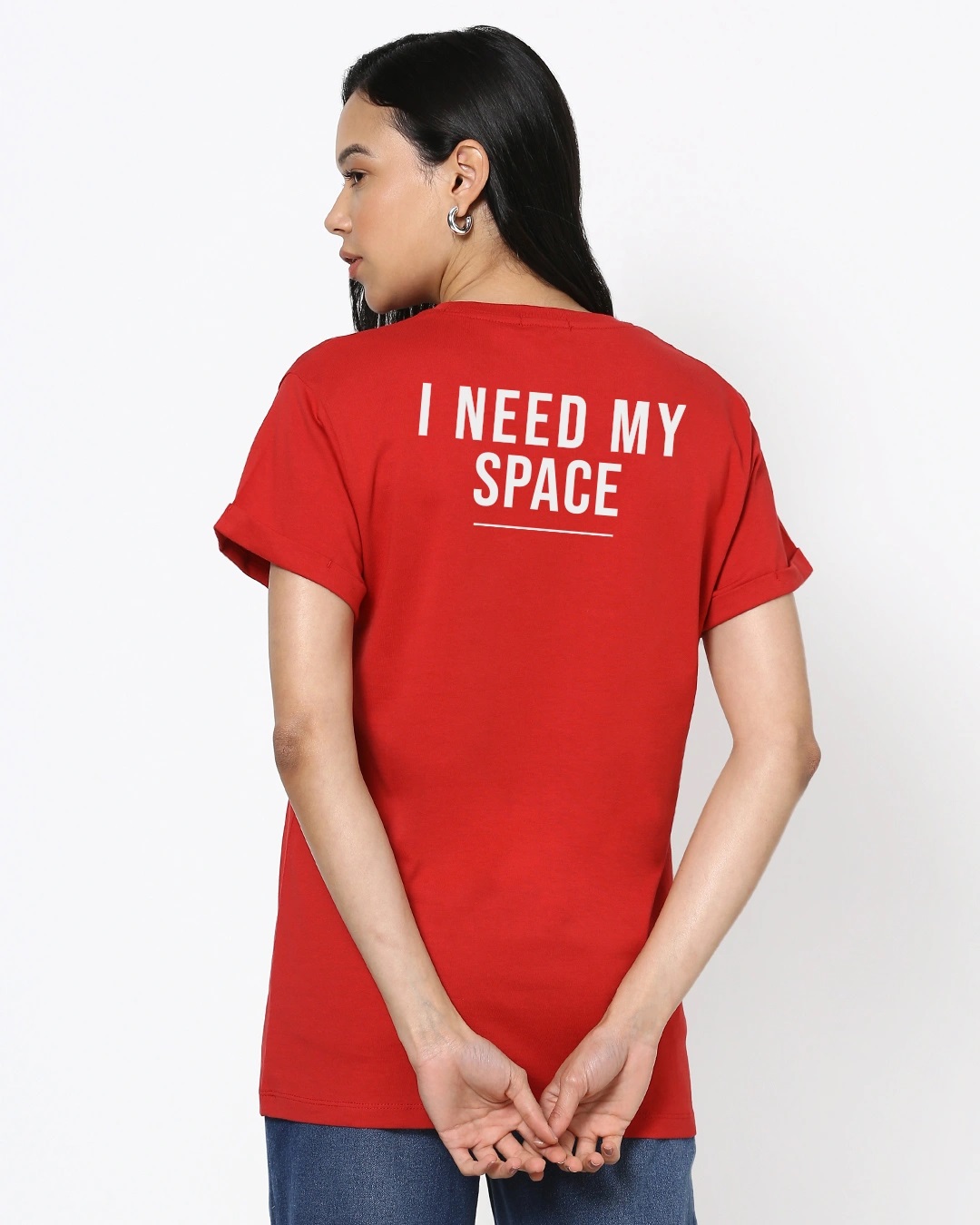 Shop Women's Red Spaced NASA Graphic Printed Oversized T-shirt-Back