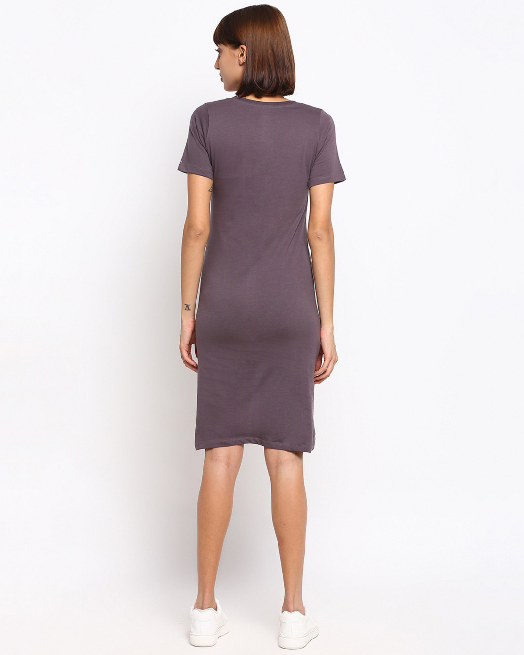 Shop Women's Grey Regular Fit T-shirt Dress-Back