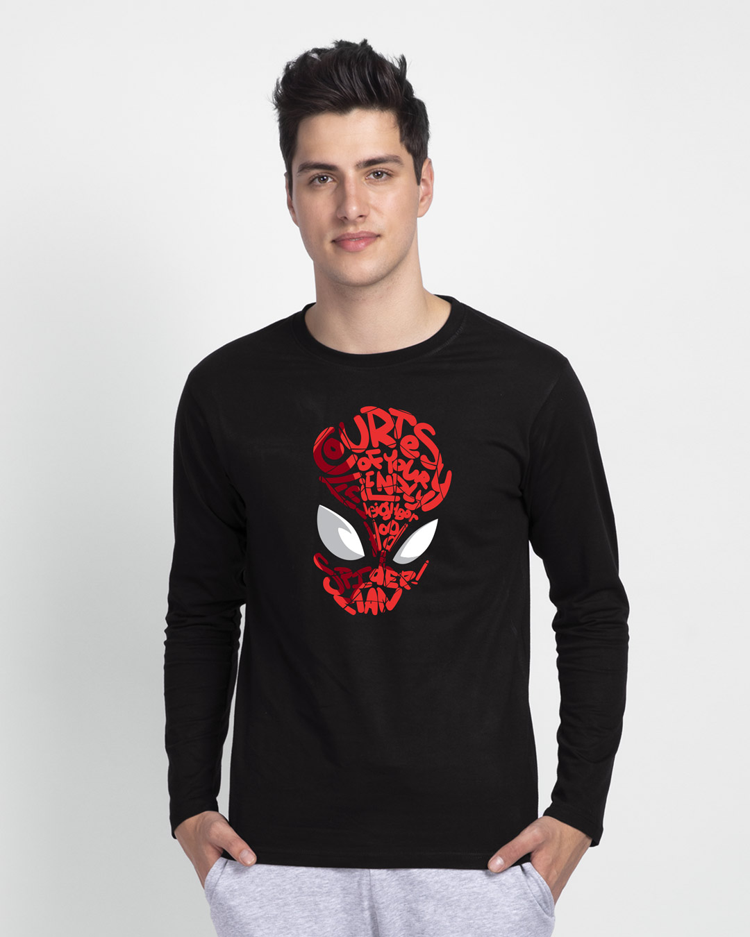 Buy Spiderman Face Full Sleeve T Shirt Avl Black Online At Bewakoof