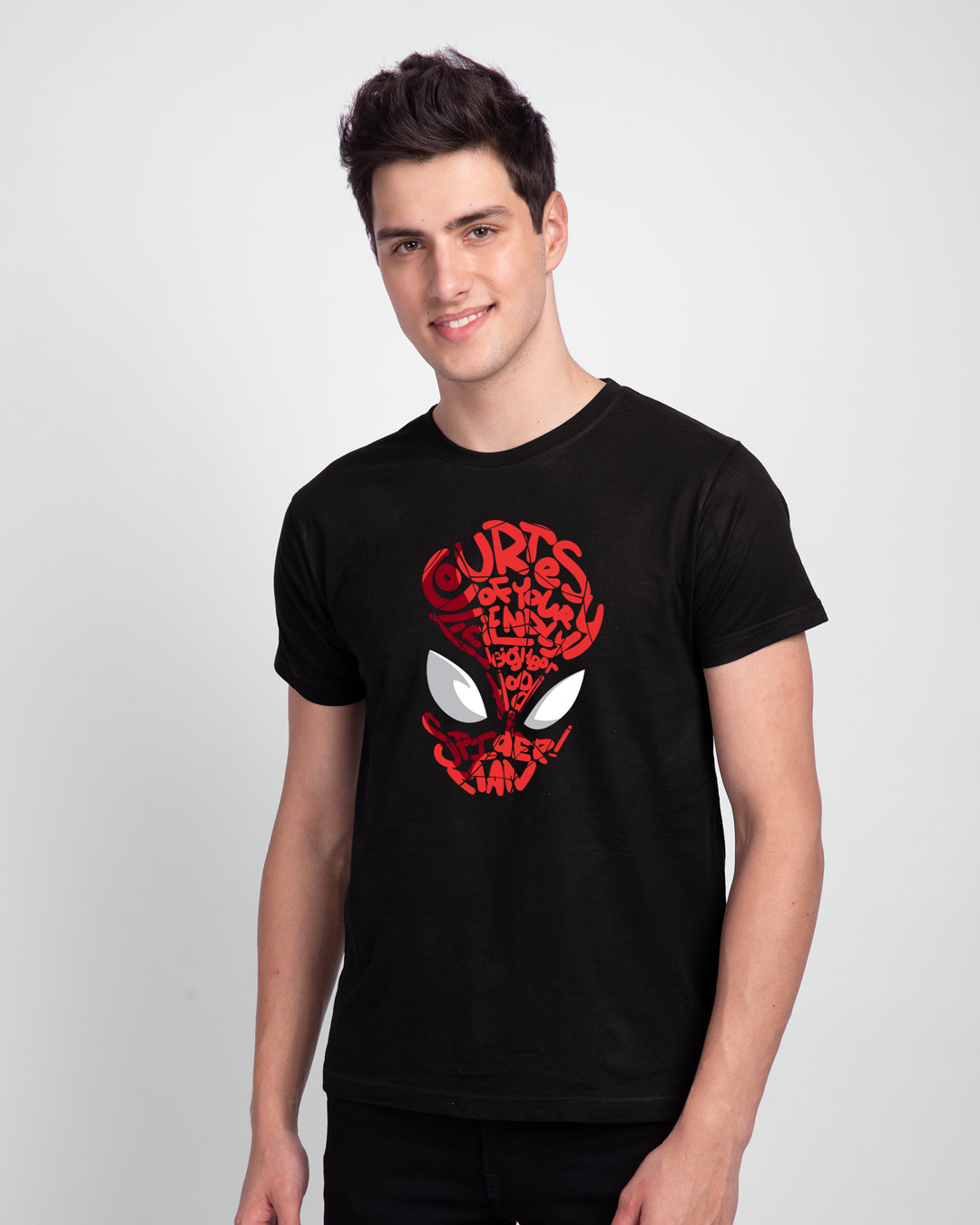 

Spiderman Face Half Sleeve T-Shirt (AVL) Black Men' Printed T-Shirts Bewakoof.com