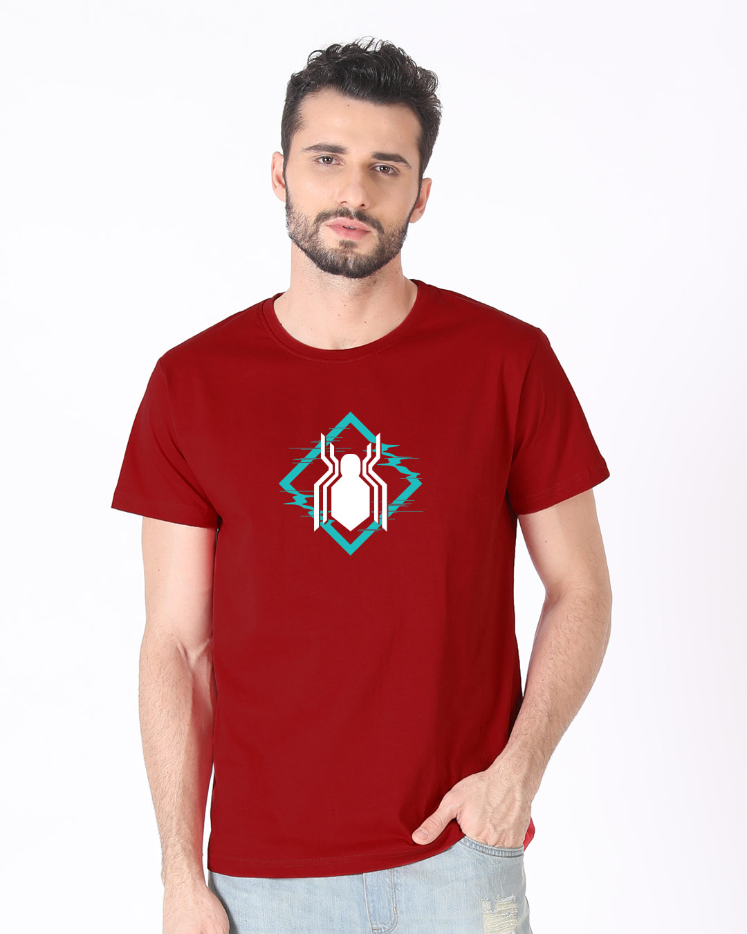 Shop Spidey Logo Half Sleeve T-Shirt (FFHL) ( GID )-Back